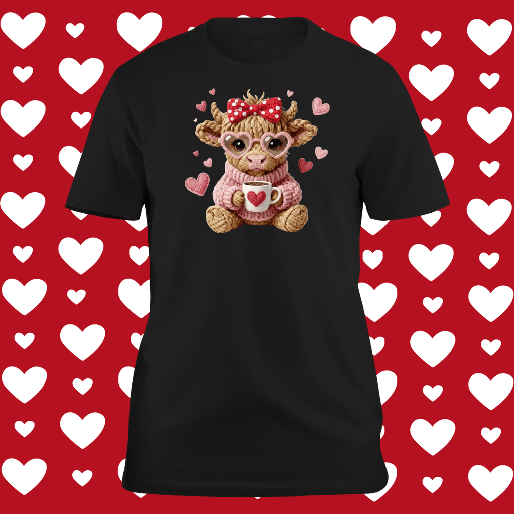 Cute Cow Faux Yarn Chunky Crochet Valentine's Tee