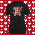 Cute Cow Faux Yarn Chunky Crochet Valentine's Tee