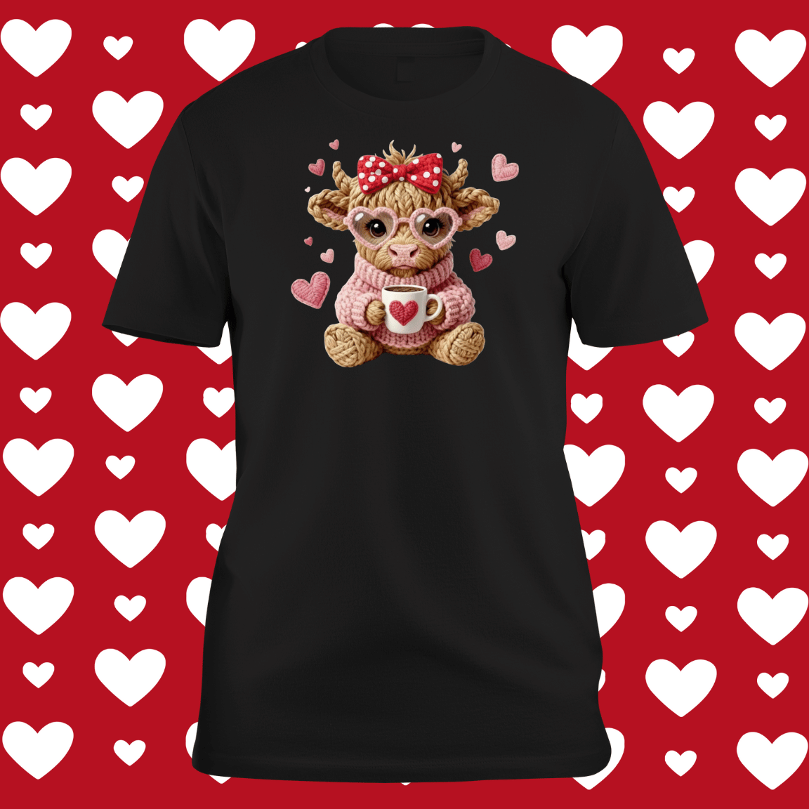 Cute Cow Faux Yarn Chunky Crochet Valentine's Tee
