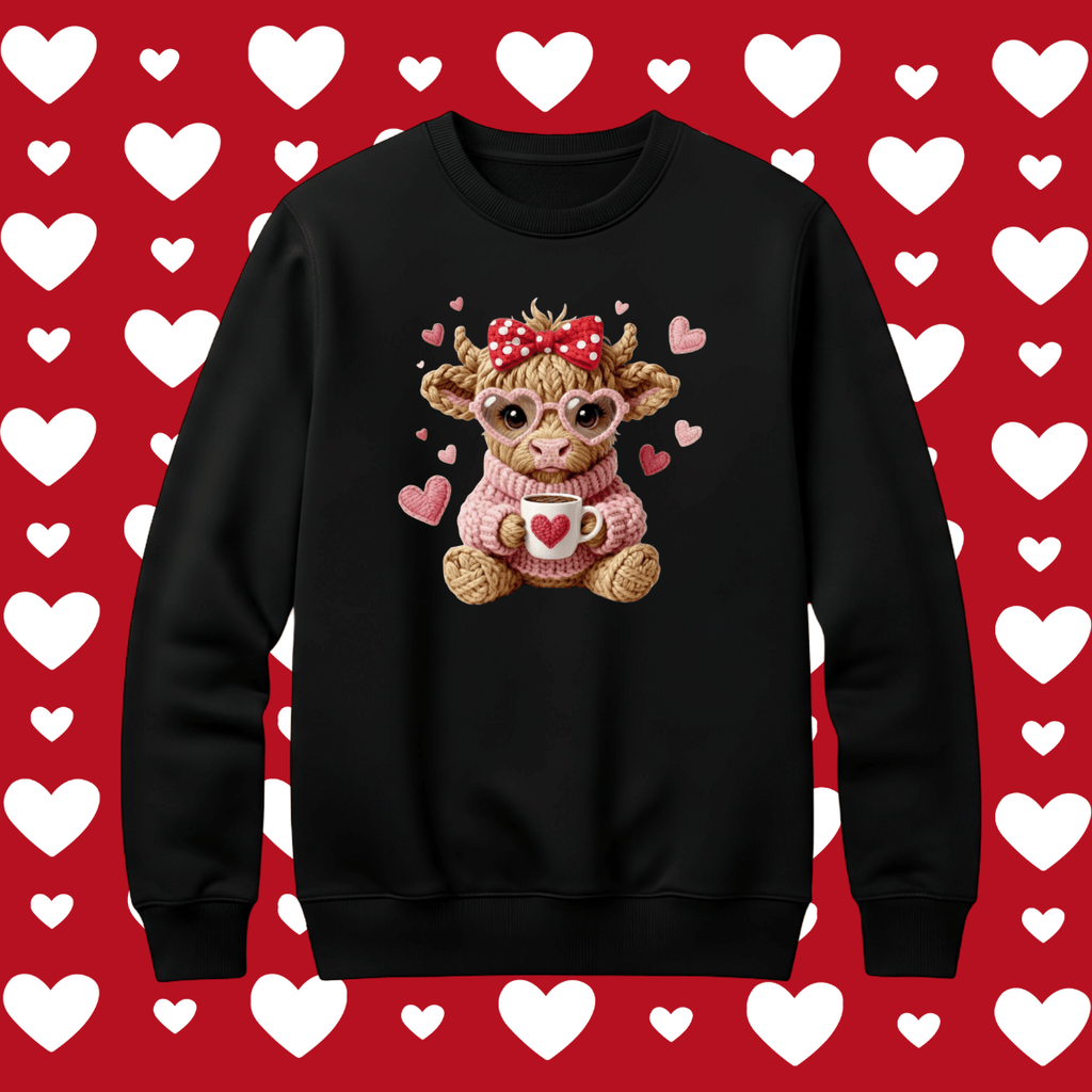 Cute Cow Faux Yarn Chunky Crochet Valentine's Tee