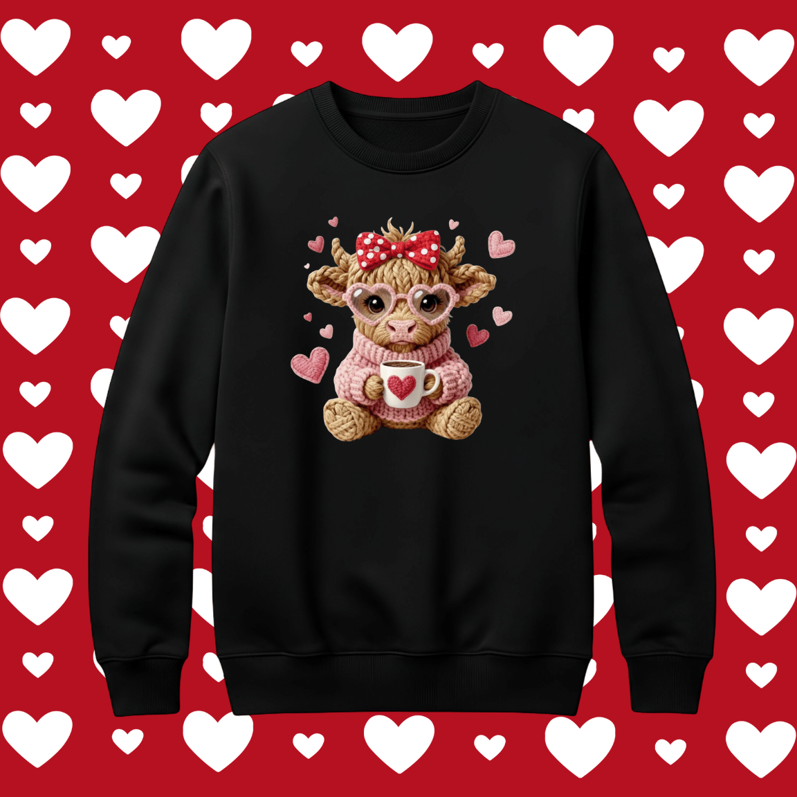 Cute Cow Faux Yarn Chunky Crochet Valentine's Tee